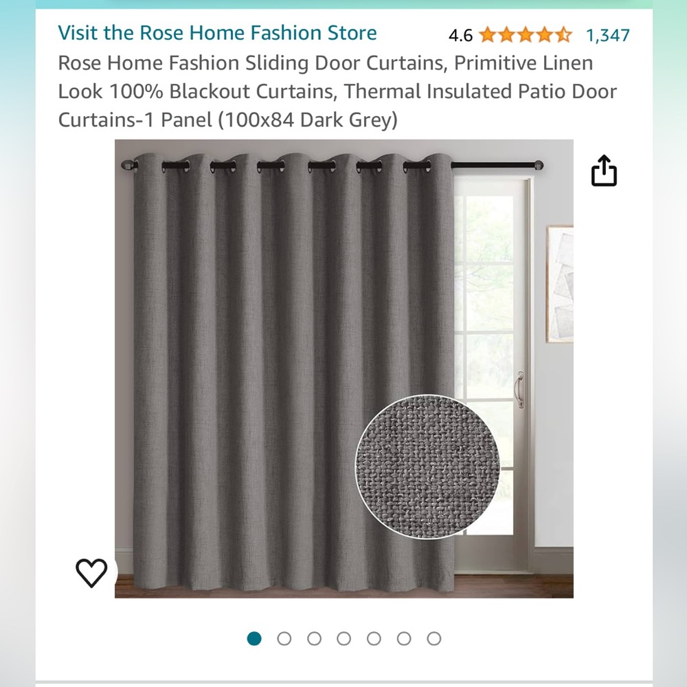 Sliding Door Blackout Curtains Thermal Insulated 1 Panel 100x84 Dark Grey
